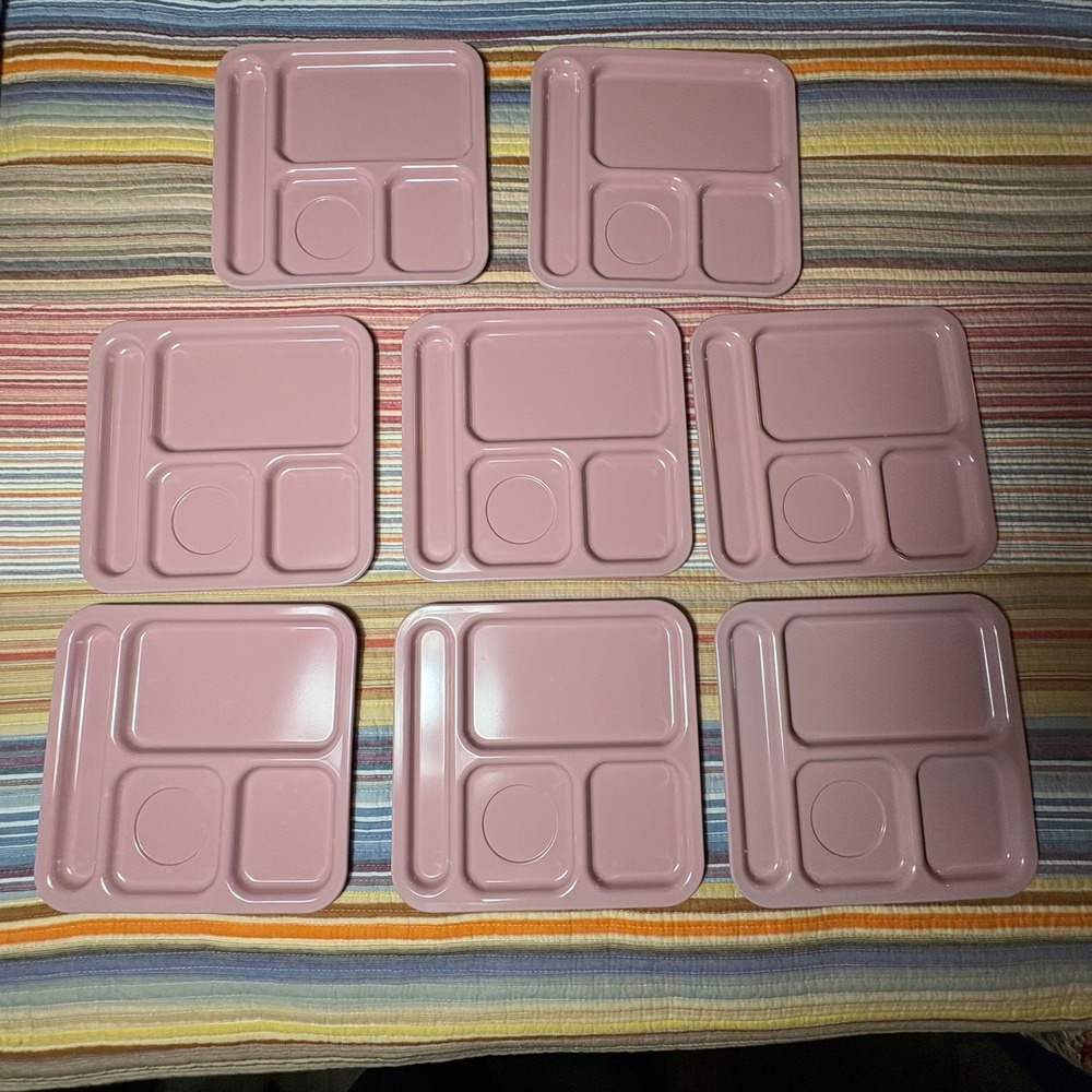 Vintage Texas Ware 137 Melamine Divided Cafeteria Trays Pink Set of 8 10in